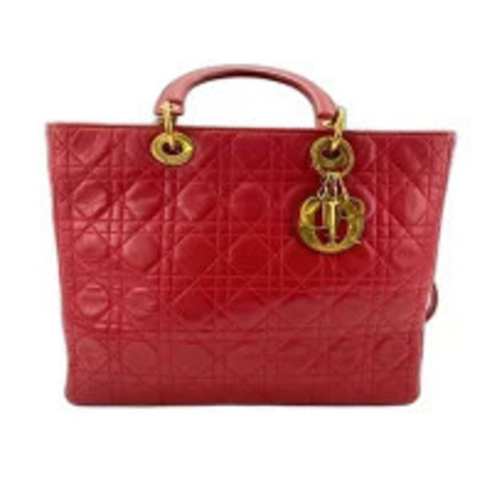Christian Dior Lady Handbag Leather Red